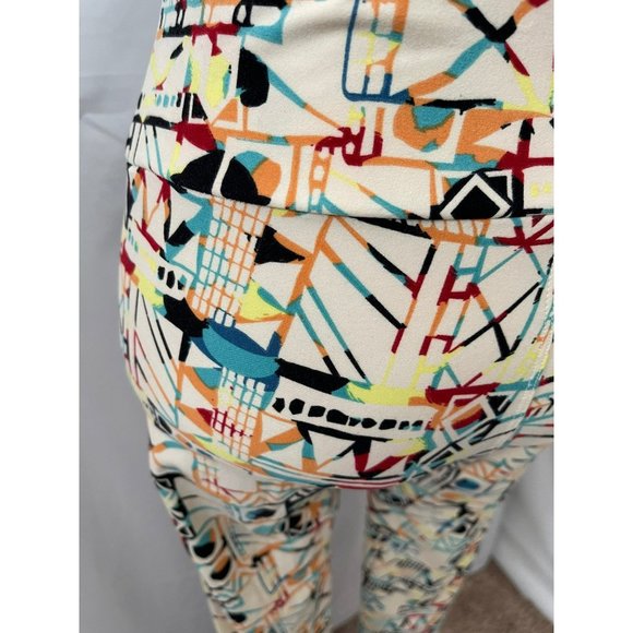 LuLaRoe Women's Cream Colorful Aztec/Abstract Print Stretch Leggings One Size - Picture 8 of 9